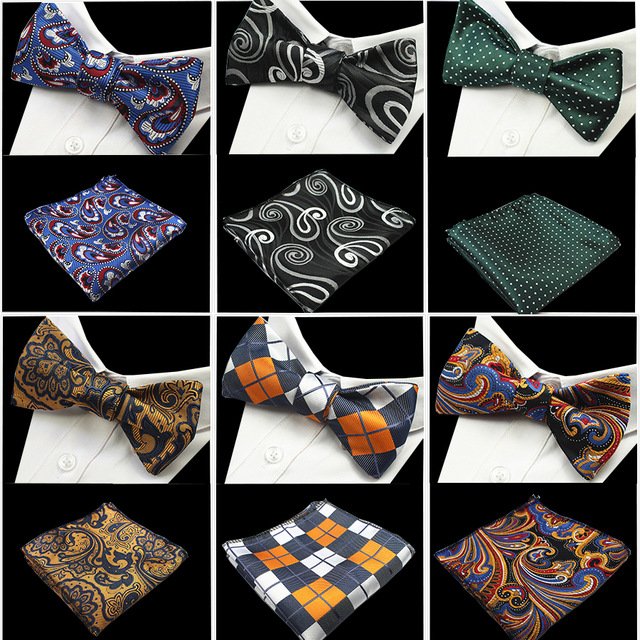 Customize Fashion Self Bow Tie Classic Men's Self Bowtie Handkerchief Set