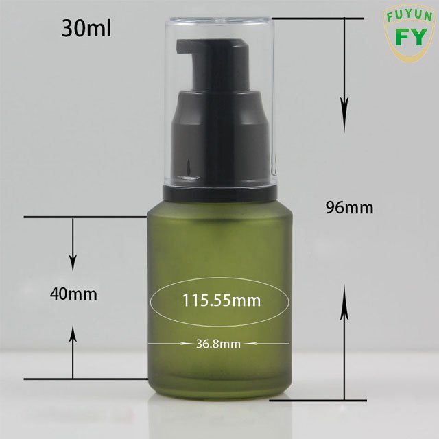 Fuyun High Quality 15ml 30ml 60ml 125ml 200ml Green Color Frosted Glass Cosmetic Empty Lotion Glass Bottle for Skin Care