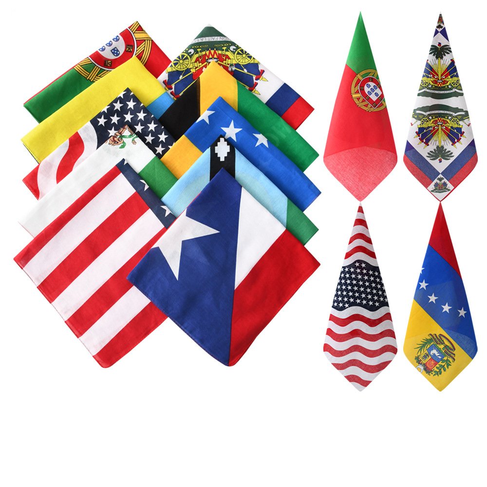 Custom Colorful 54*54cm Handkerchief Cotton High Quality Square National Flag Bandana