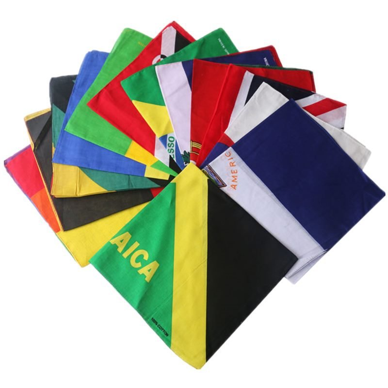 Custom Colorful 54*54cm Handkerchief Cotton High Quality Square National Flag Bandana