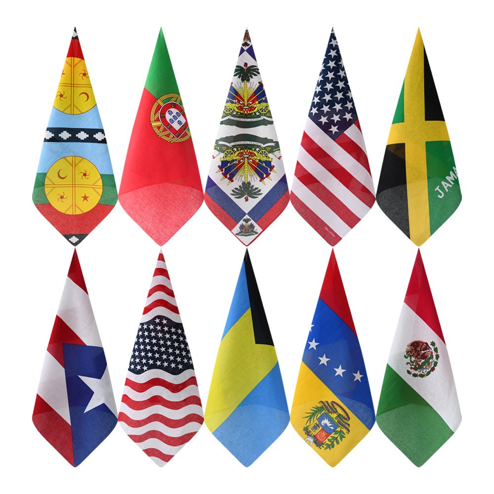 Custom Colorful 54*54cm Handkerchief Cotton High Quality Square National Flag Bandana
