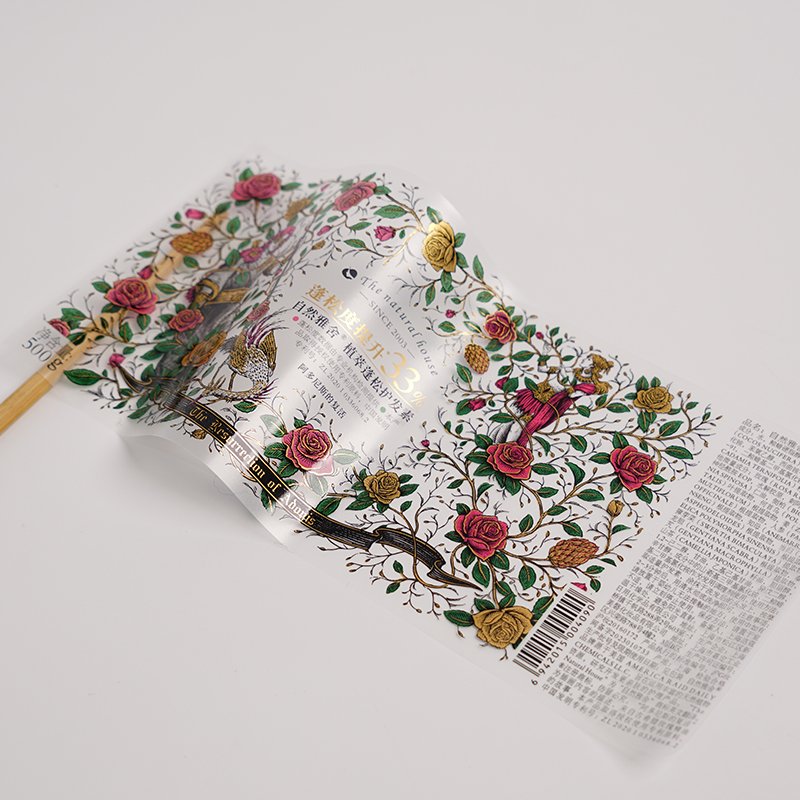 Custom high quality Waterproof Vinyl Transparent Self-adhesive labels gold stamp spot UV Personal care adhesive labels