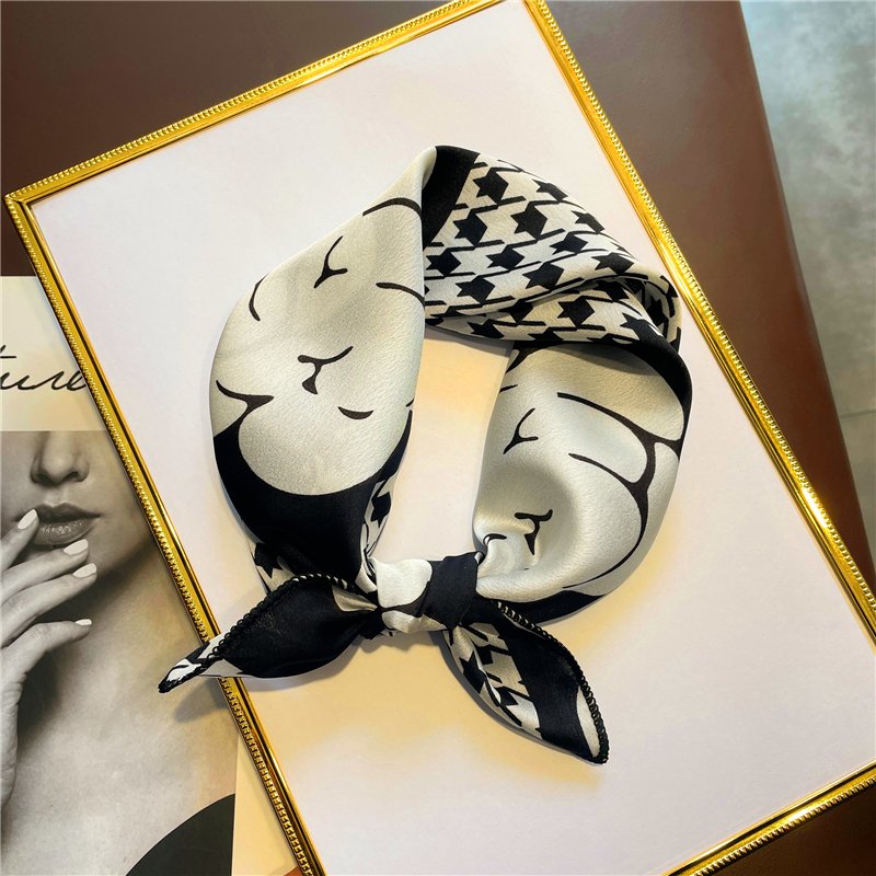 2022 New 50x50 cm Silk Satin Hair Scarf Women Handkerchief Printed Female Square Head Bandana Small Neck Muffler Hijab Lady Girl