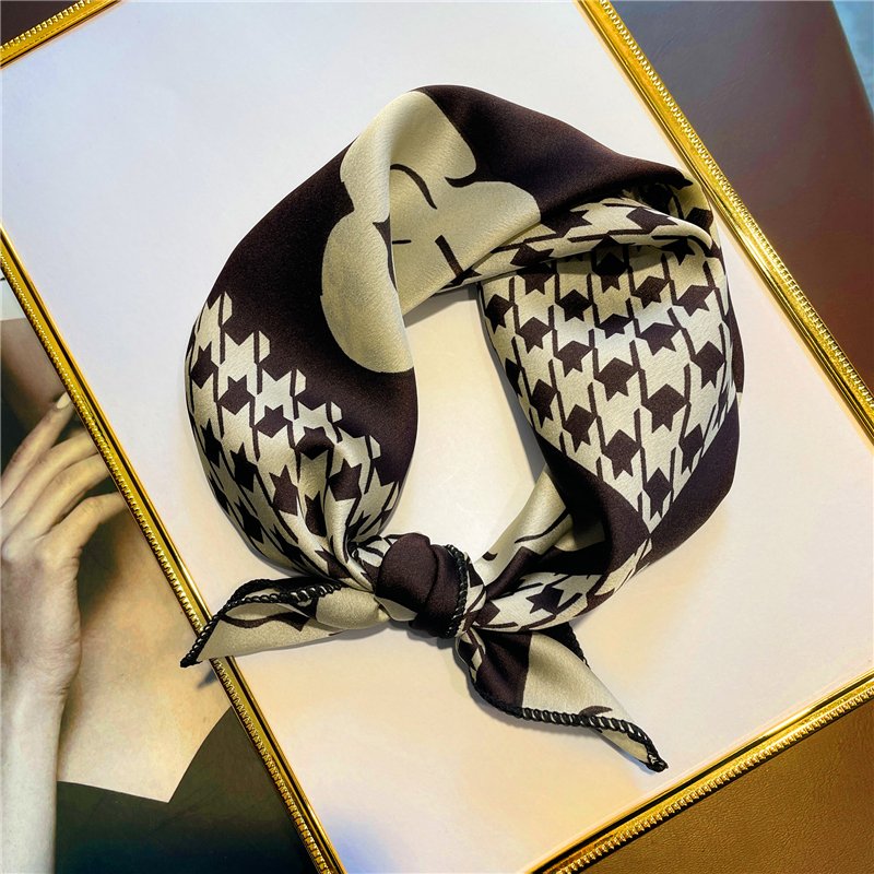 2022 New 50x50 cm Silk Satin Hair Scarf Women Handkerchief Printed Female Square Head Bandana Small Neck Muffler Hijab Lady Girl