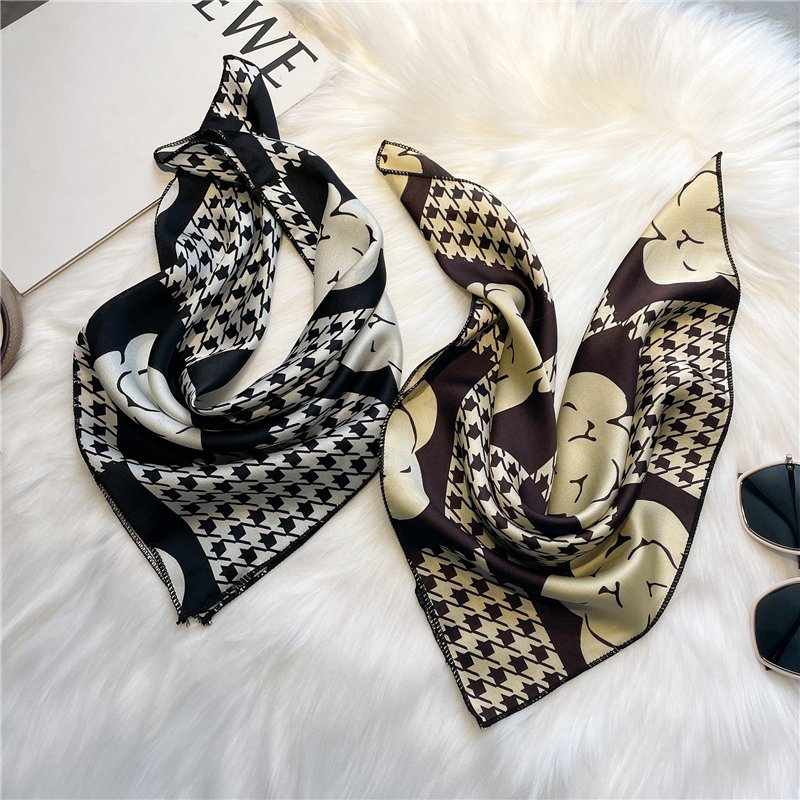 2022 New 50x50 cm Silk Satin Hair Scarf Women Handkerchief Printed Female Square Head Bandana Small Neck Muffler Hijab Lady Girl