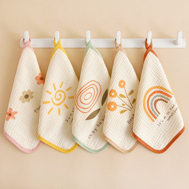Wholesale Custom Organic 100% Cotton Baby Wash Cloth Towel with Loop Gauze Handkerchief