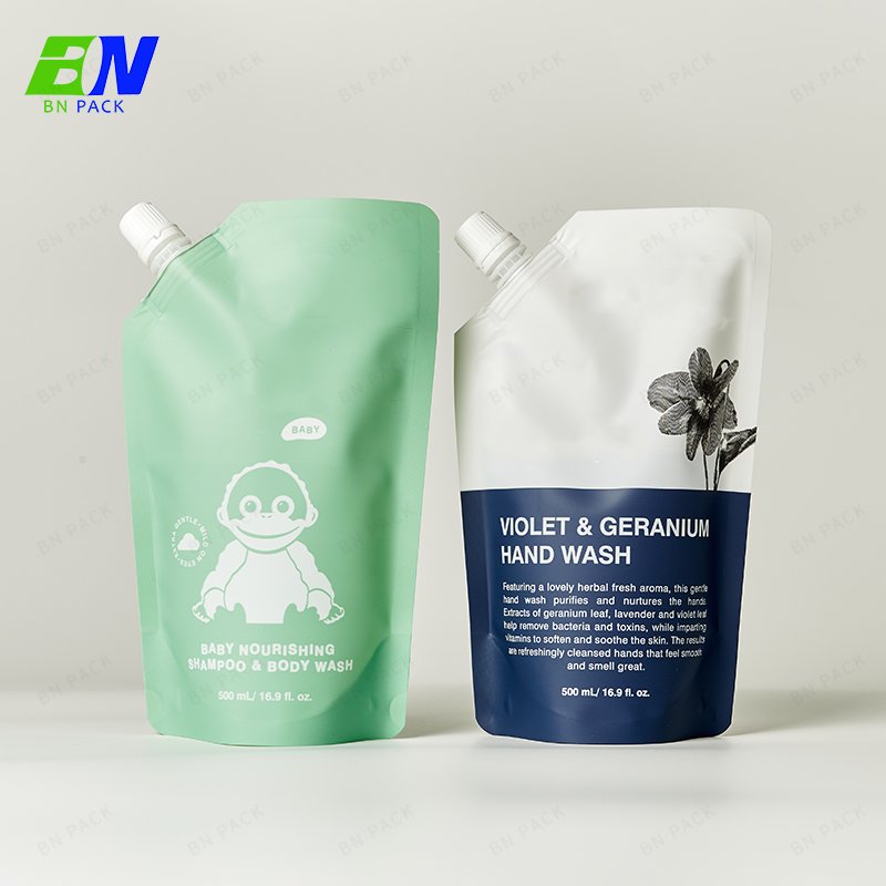 Custom Reusable Matt finish Shampoo Refill Sub-packaging Drink Pouch with Spout Packaging Liquid Pouch