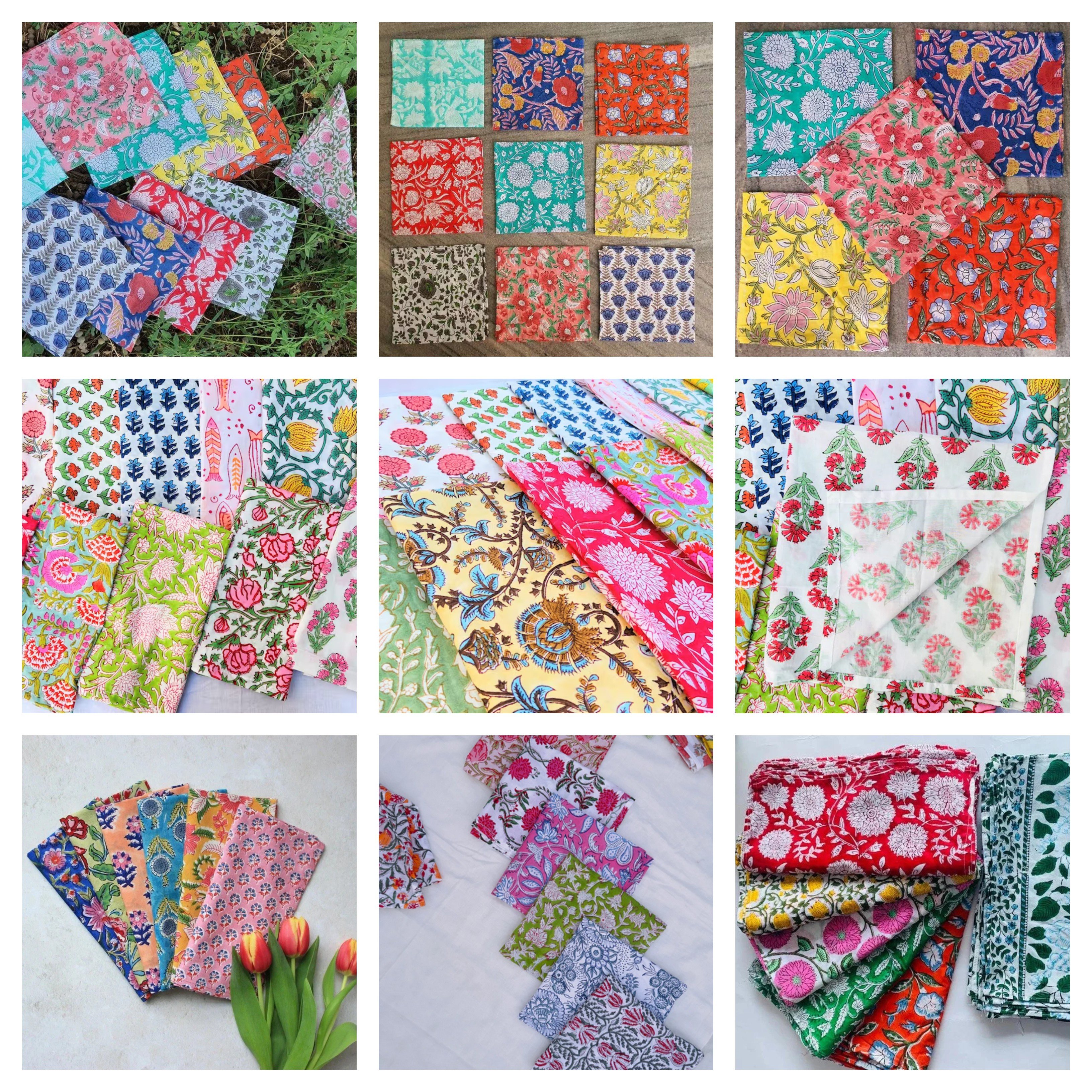 100 Pic Pack Handmade Cotton Napkin Multi Floral Block Printed Eco Friendly Handkerchief Home Party Table Napkins