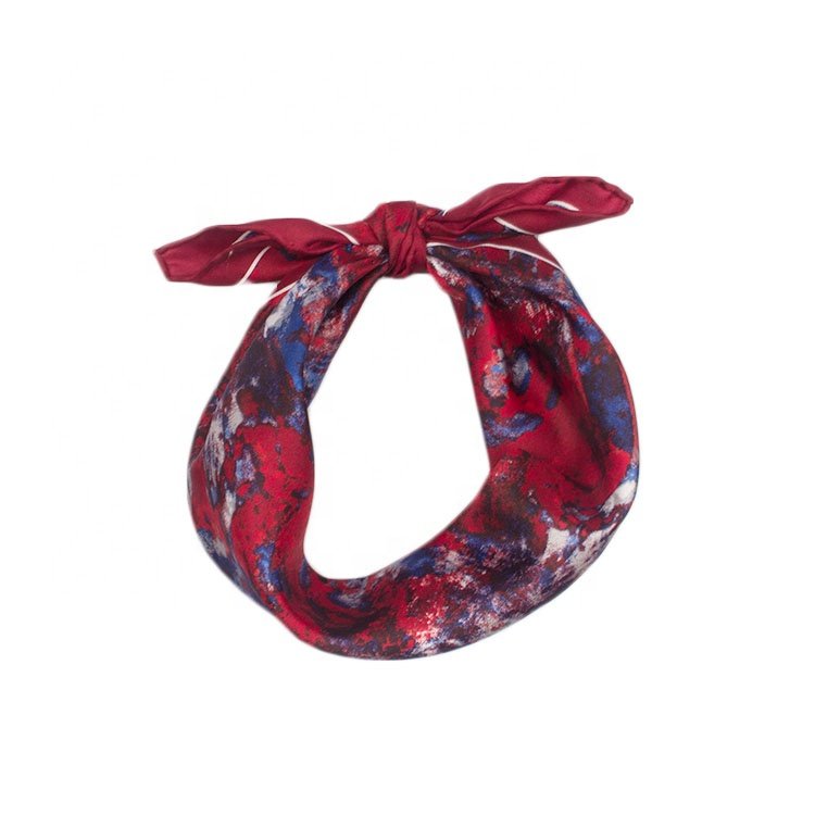 Custom Size Handkerchief 45*45cm Flower Pattern Pocket Square Red Custom Woven Polyester Handkerchief