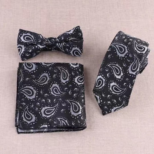 boys green paisley modern fashion mens skinny neck ties 6cm luxury customized necktie and bow tie pocket square set