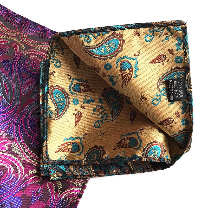 Wholesale Shengzhou Accept Customized Logo Polyester Handkerchiefs Paisley Screen Print Silk Pocket Squares For Men