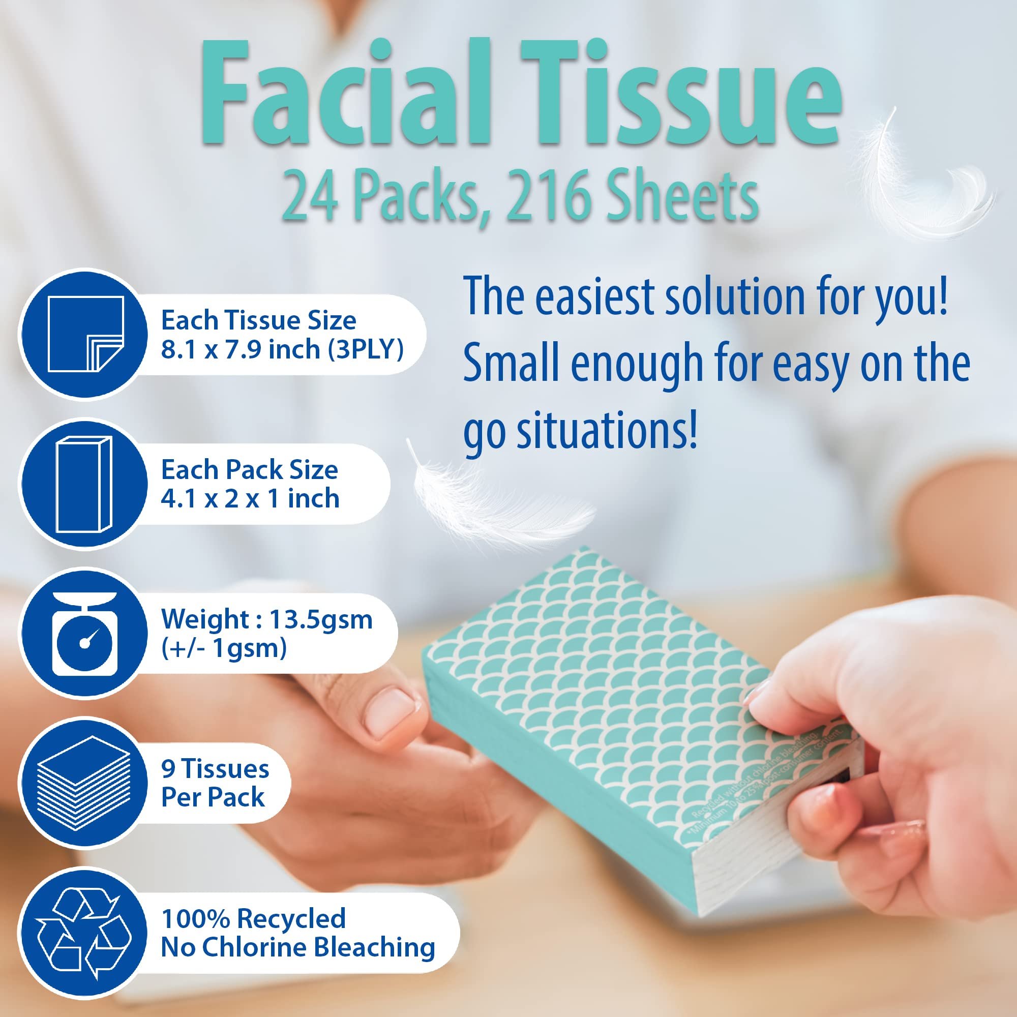 Wholesale Custom Pocket Pack Mini Facial Tissue Paper Handkerchief Plastic Packing Virgin Wood Pulp Tissue Paper 3 Ply 90 Sheet