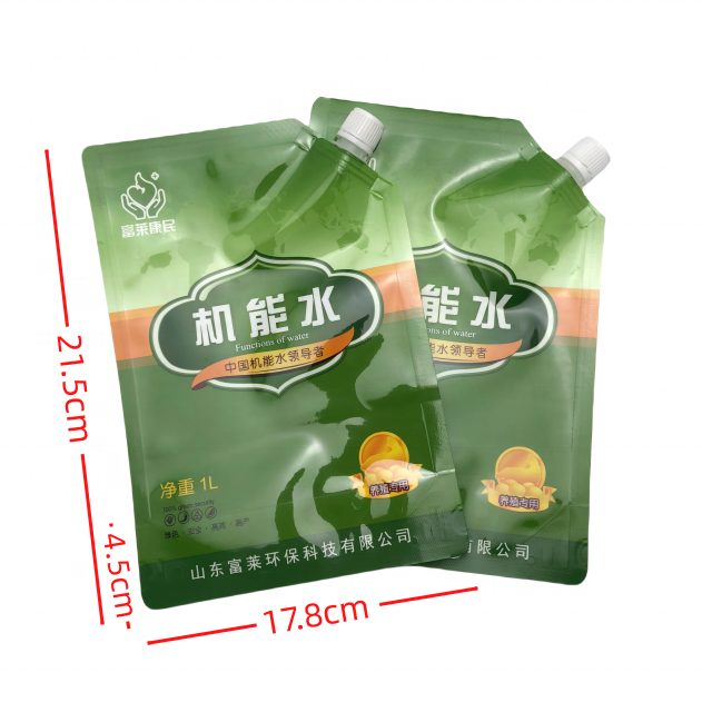 Customized printed 1L Stand up Liquid Corner Spout Pouch extracting plastic spout pouch filing