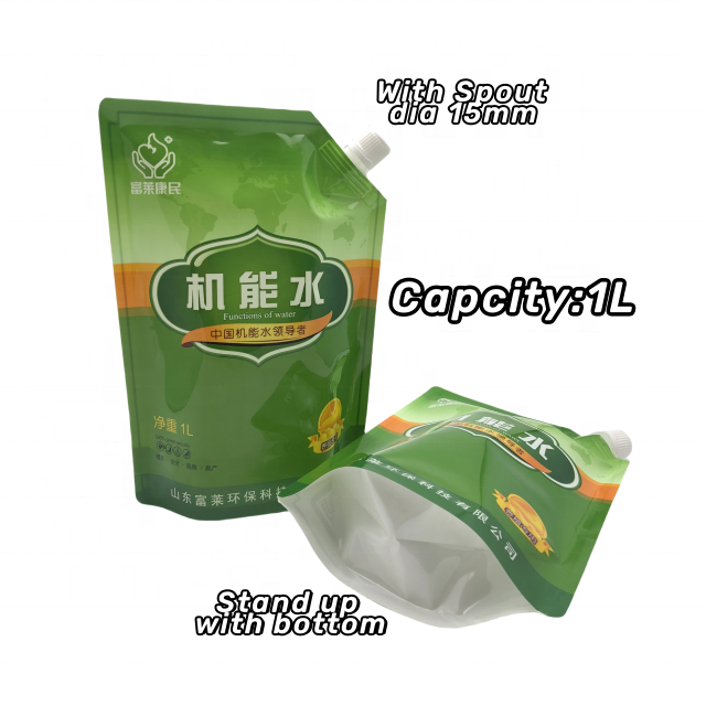 Customized printed 1L Stand up Liquid Corner Spout Pouch extracting plastic spout pouch filing