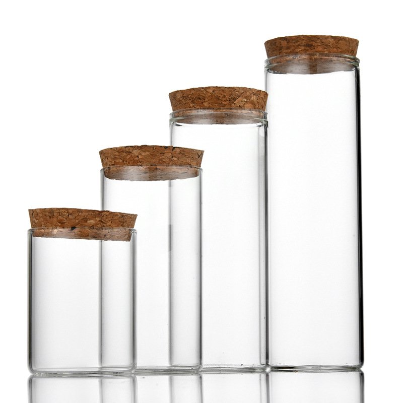 Diameter 47mm Straight Mouth Clear Empty Glass Vials Storage Container Test Tube Bottles Packaging With Cork Stopper