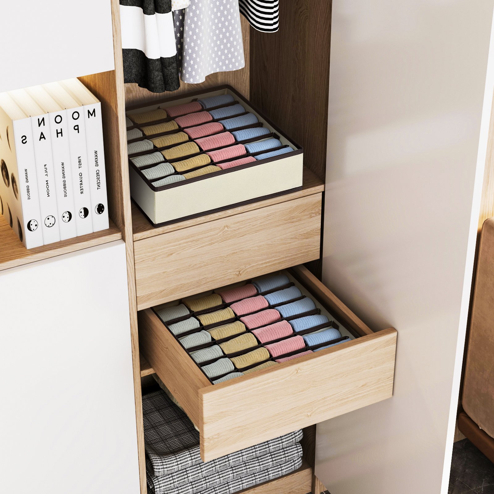 24 Cell Closet Storage Organizer Underwear Drawer Organizer Divider Organizer Storing Sock Holders for Handkerchiefs Ties Belts