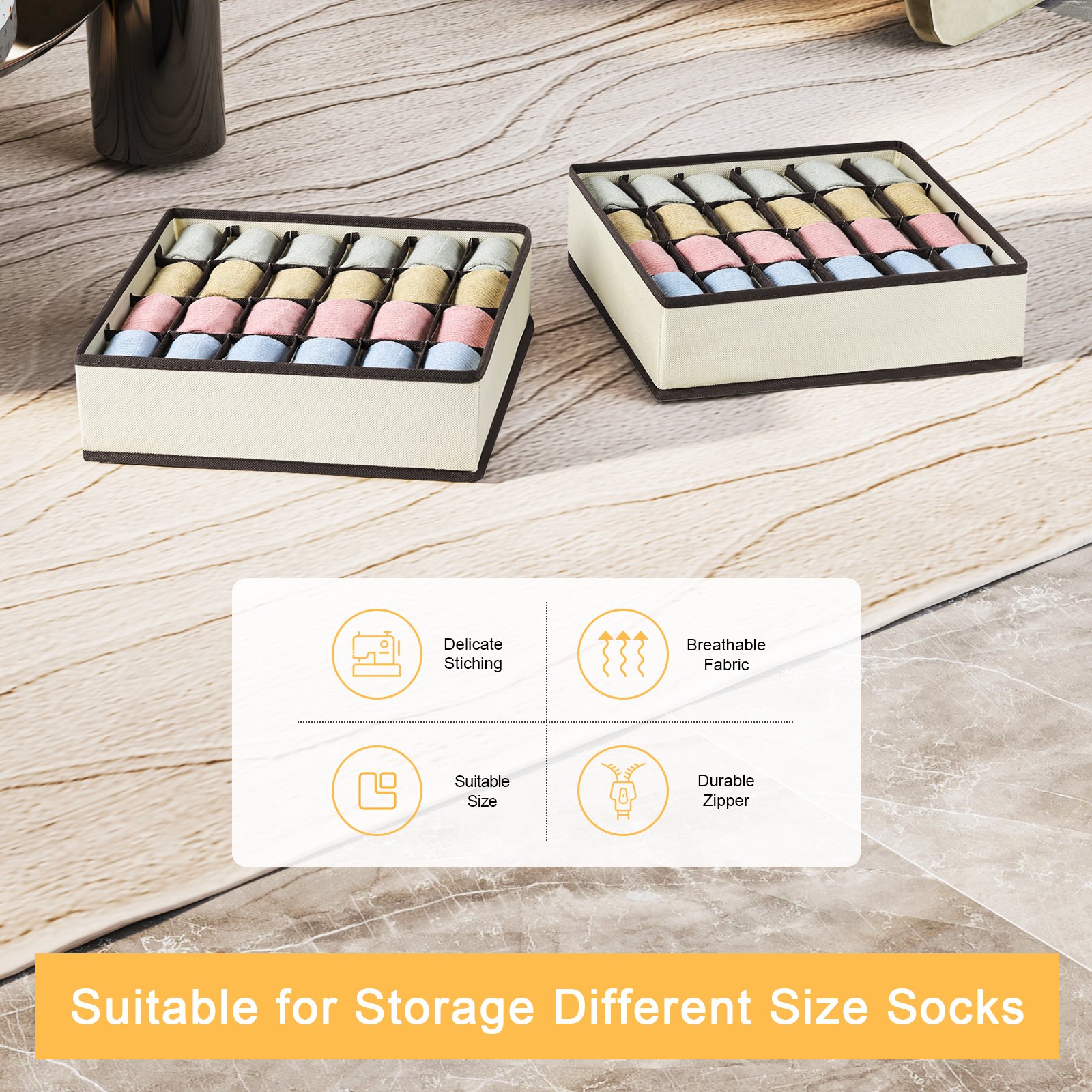 24 Cell Closet Storage Organizer Underwear Drawer Organizer Divider Organizer Storing Sock Holders for Handkerchiefs Ties Belts