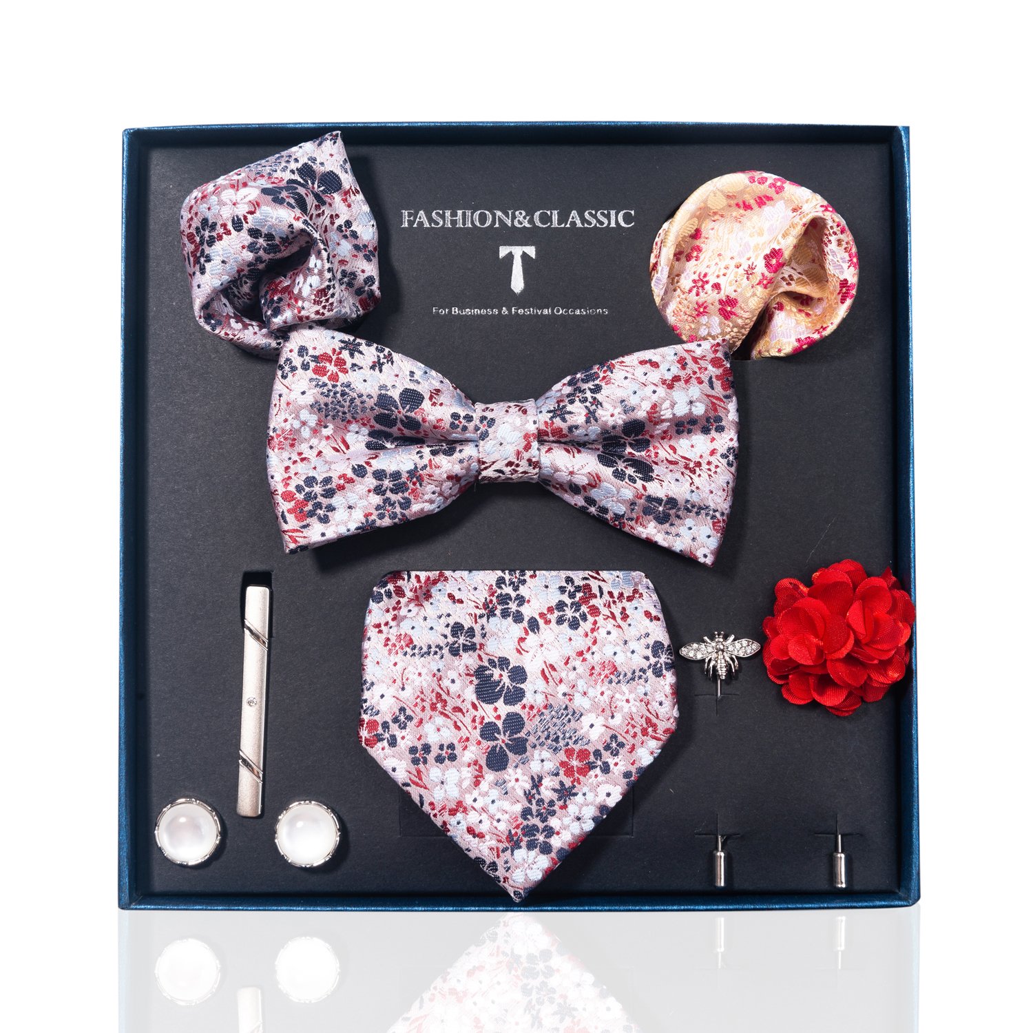 Hot Sale Fashion Silk Tie Pocket Squares Cufflink Handkerchief Box For Men Black Brown Plaid Suit Accessories Fit Workplace