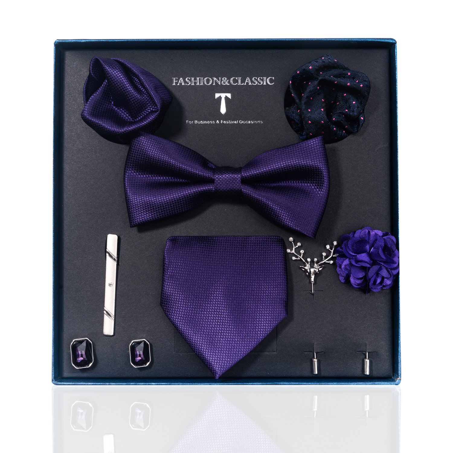 Hot Sale Fashion Silk Tie Pocket Squares Cufflink Handkerchief Box For Men Black Brown Plaid Suit Accessories Fit Workplace