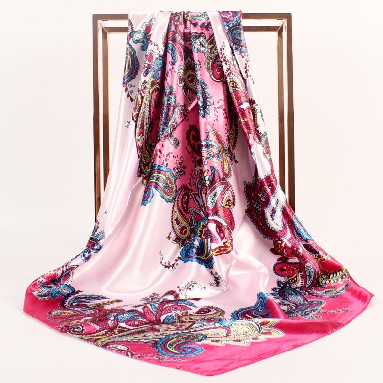 Wholesale Customized Multifunction silk satin scarf for women fashion big 90*90cm square scarves head scarf Muslim hijab