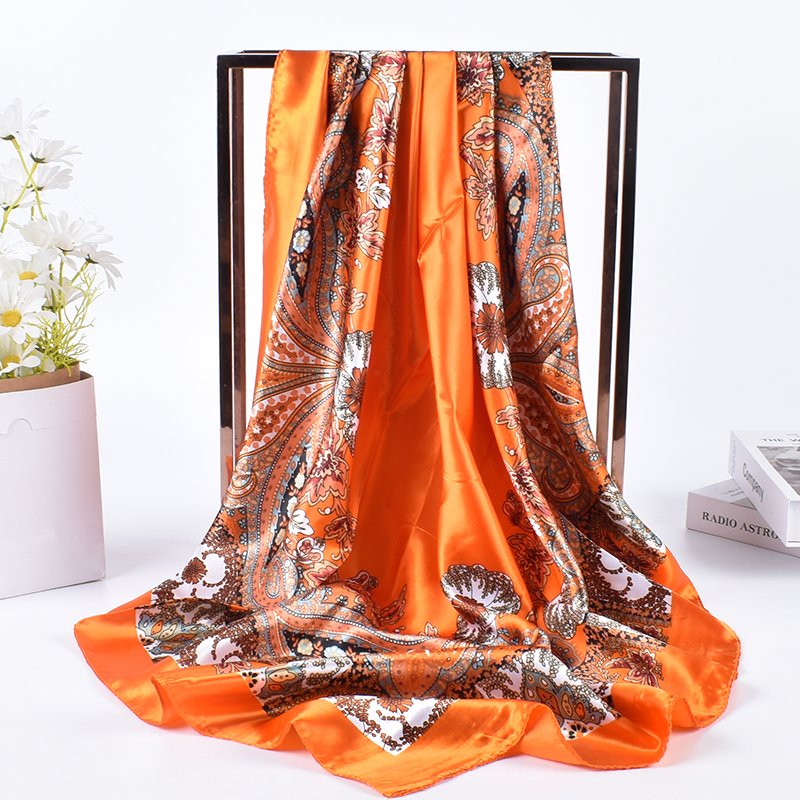 Wholesale Customized Multifunction silk satin scarf for women fashion big 90*90cm square scarves head scarf Muslim hijab