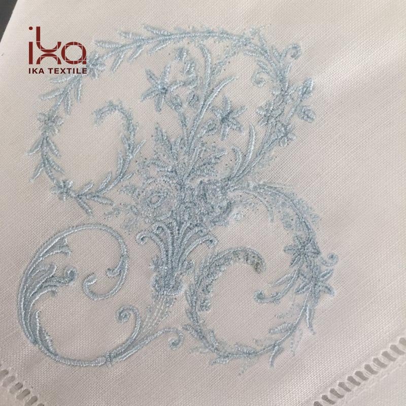 Dinner Restaurant Hemstitch Handkerchief Cloth Embroider Monogram White Linen Fabric Table Napkin