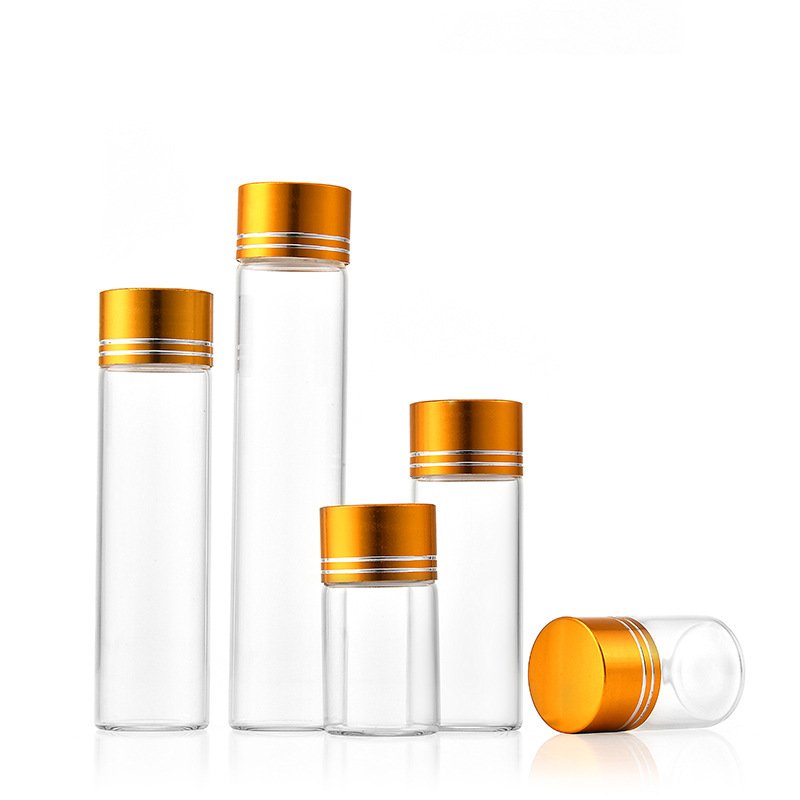 Screw tubes 22mm silver aluminum cap glass jars reagent tubes transparent dispenser bottle sample wishing bottle drift jars