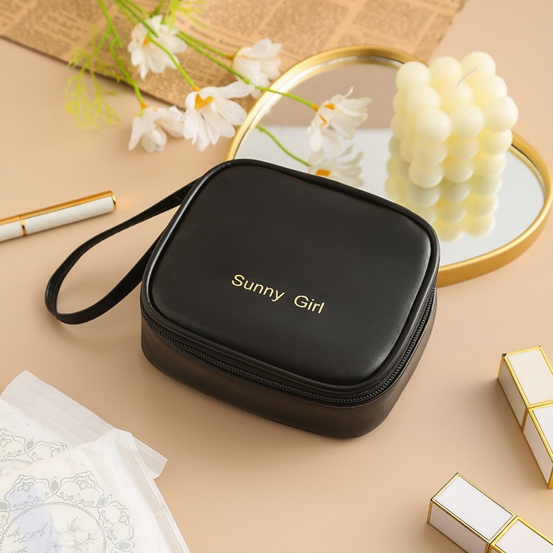 New solid color small storage monthly event handkerchief waterproof red envelope PU makeup bag, high beauty value