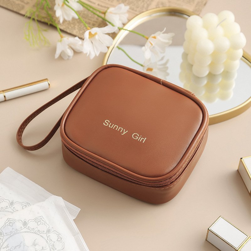 New solid color small storage monthly event handkerchief waterproof red envelope PU makeup bag, high beauty value