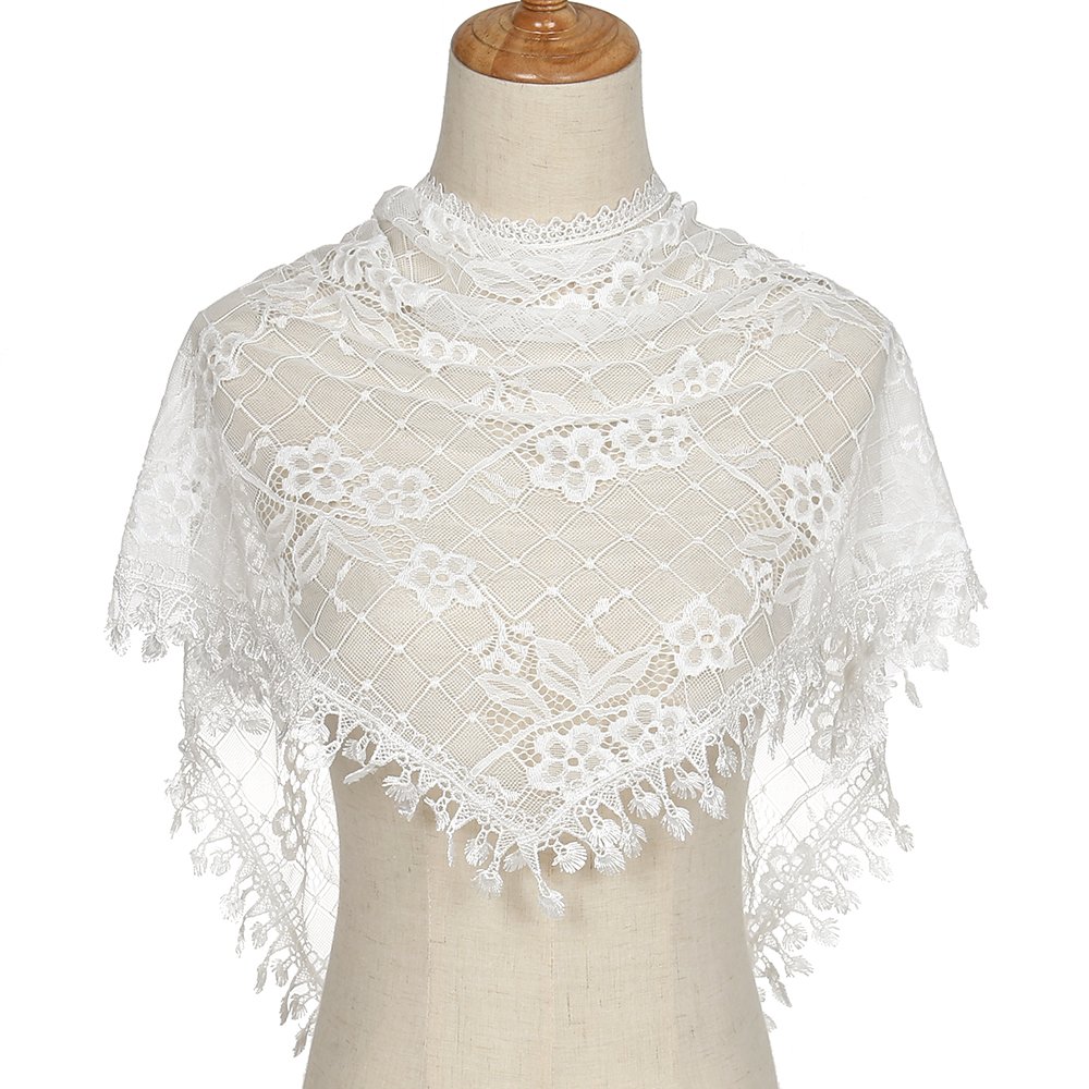 Embroidered Triangle Lace Scarf for Church Shawl Spanish Mantilla Catholic Veil Church Scarf for Women Handkerchief Black White