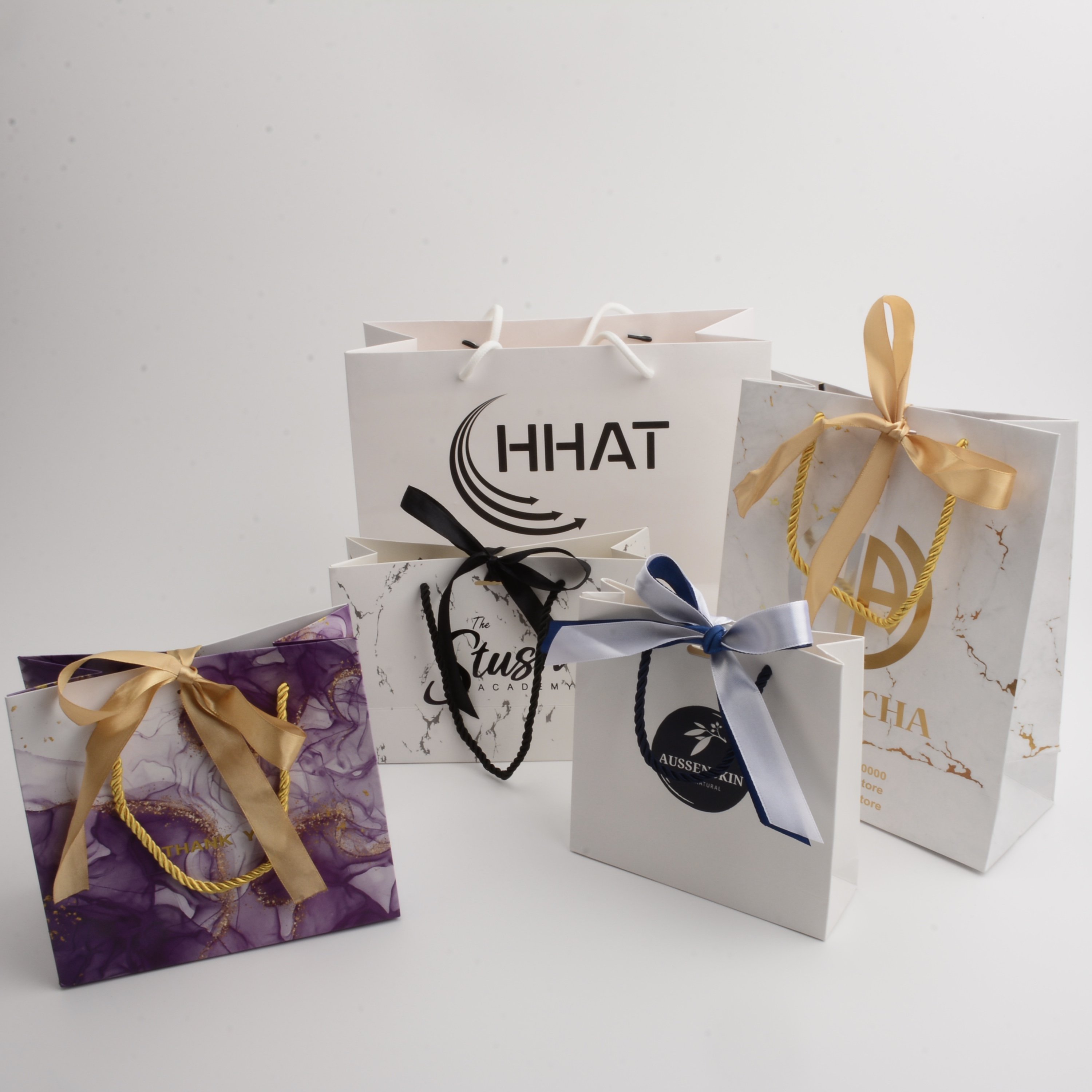 Hot sale Luxury Clothing Shopping Jewelry Packaging Custom Printed Logo Boutique Small Gift Paper Bag With Ribbon Handle