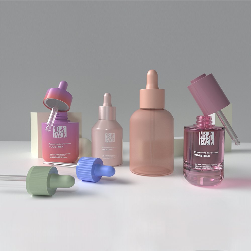 Amber Black Clear Purple Thick Bottom 30ml Cosmetic Glass Dropper Bottle Frosted 1oz Serum Hair Oil Dropper Bottle