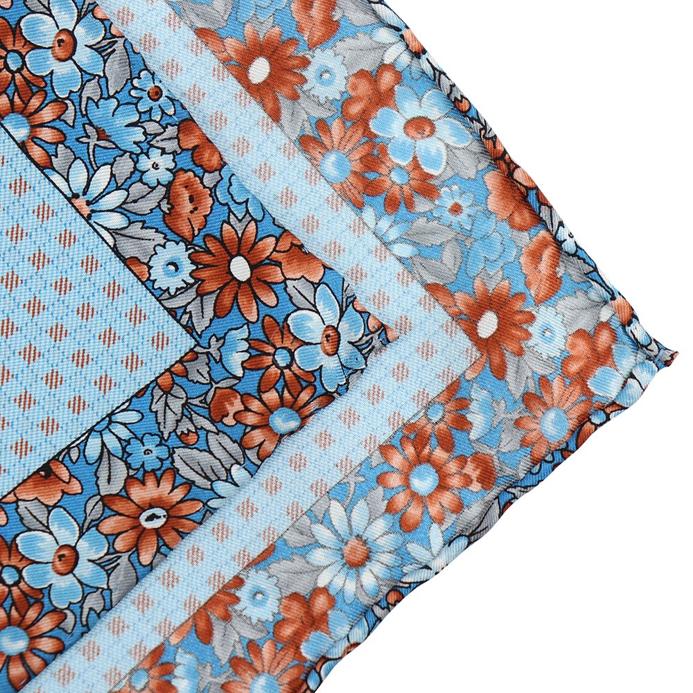 Custom Wedding Print Brown Checkered Pocket Square Luxury Grey Blue Men Silk Handkerchief Suit
