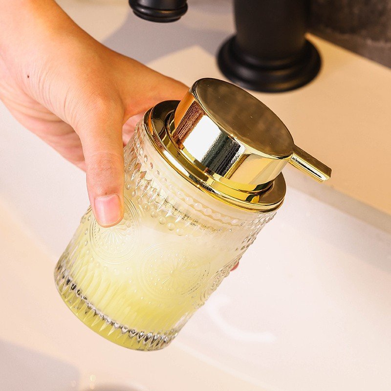 Light luxury ins bathroom glass hand sanitizer bottle Hotel Shampoo shower gel press bottle household lotion bottle