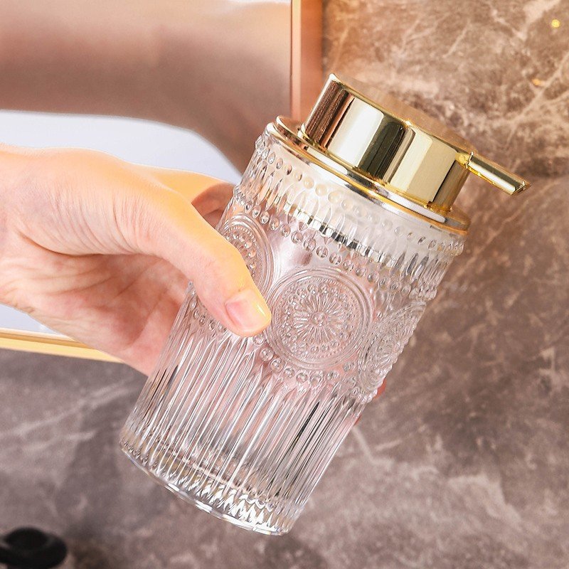 Light luxury ins bathroom glass hand sanitizer bottle Hotel Shampoo shower gel press bottle household lotion bottle