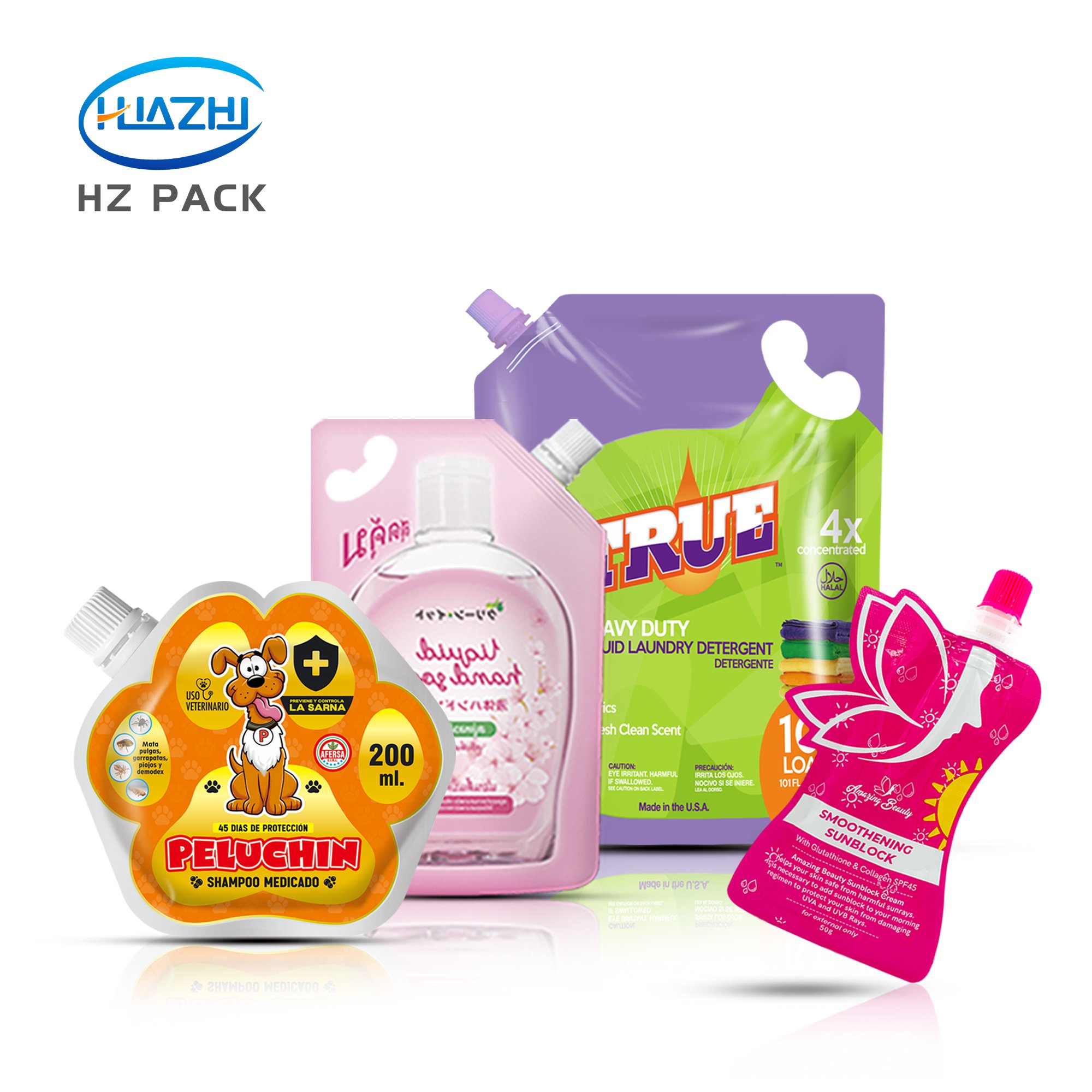 custom printing liquid soap doypack liquid Shampoo Sunscreen stand up pouches laundry detergent packaging spout bag with handle
