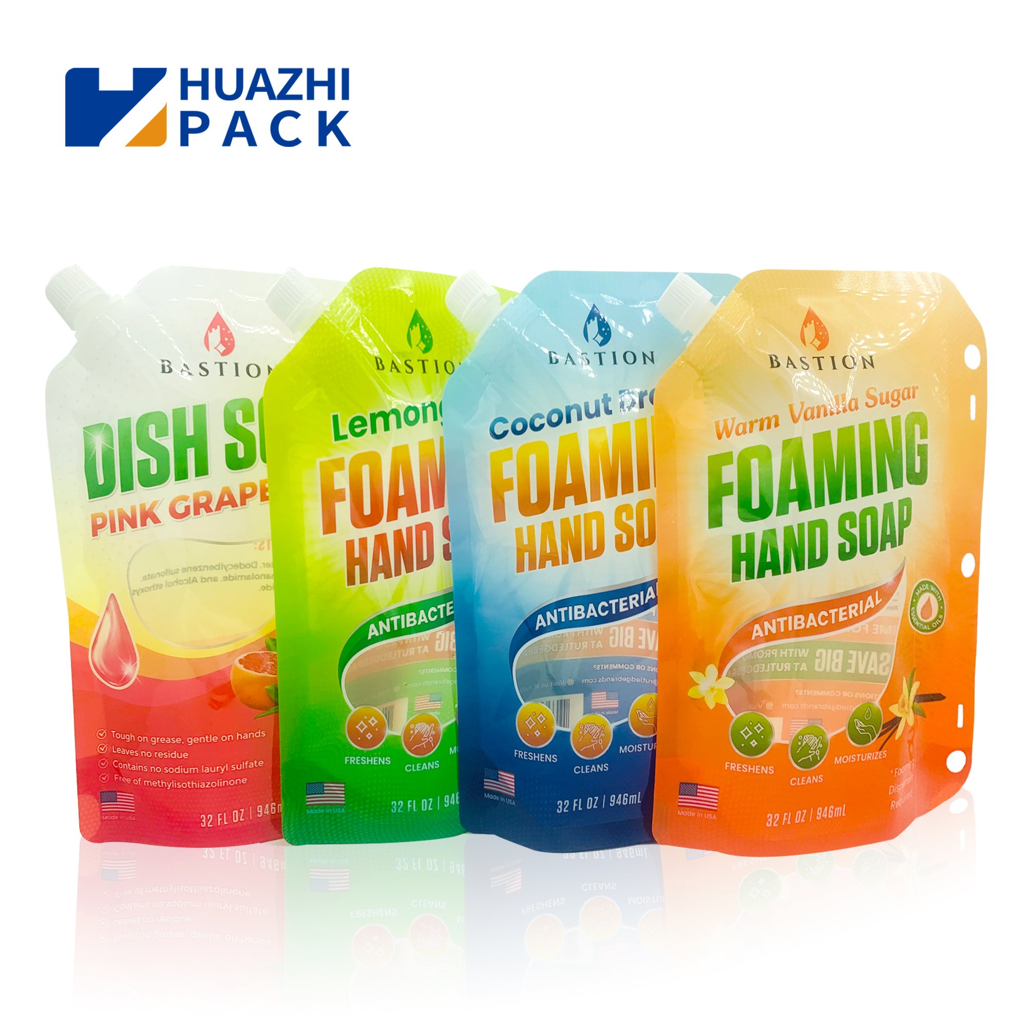 custom printing liquid soap doypack liquid Shampoo Sunscreen stand up pouches laundry detergent packaging spout bag with handle