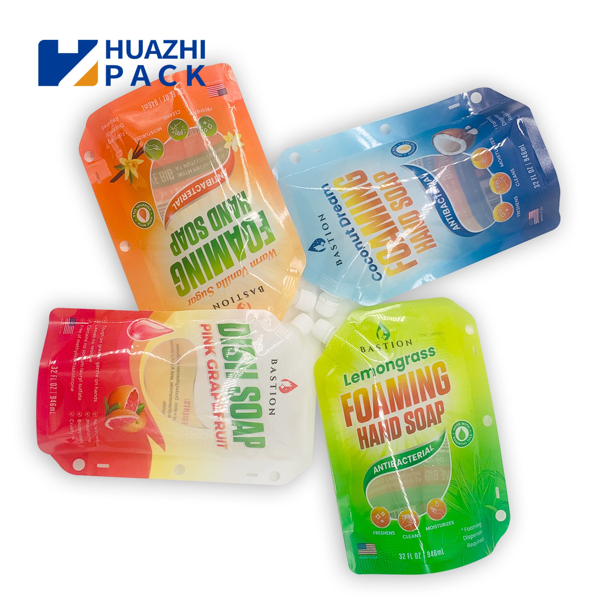 custom printing liquid soap doypack liquid Shampoo Sunscreen stand up pouches laundry detergent packaging spout bag with handle