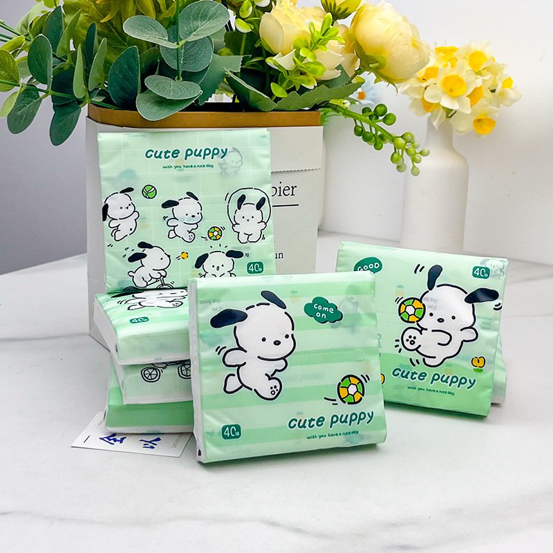 FSC New Mini Portable Facial Tissues Wood Pulp Sport Dog Printed Soft 40 Pull Cute Cartoon Handkerchief Pocket Tissue