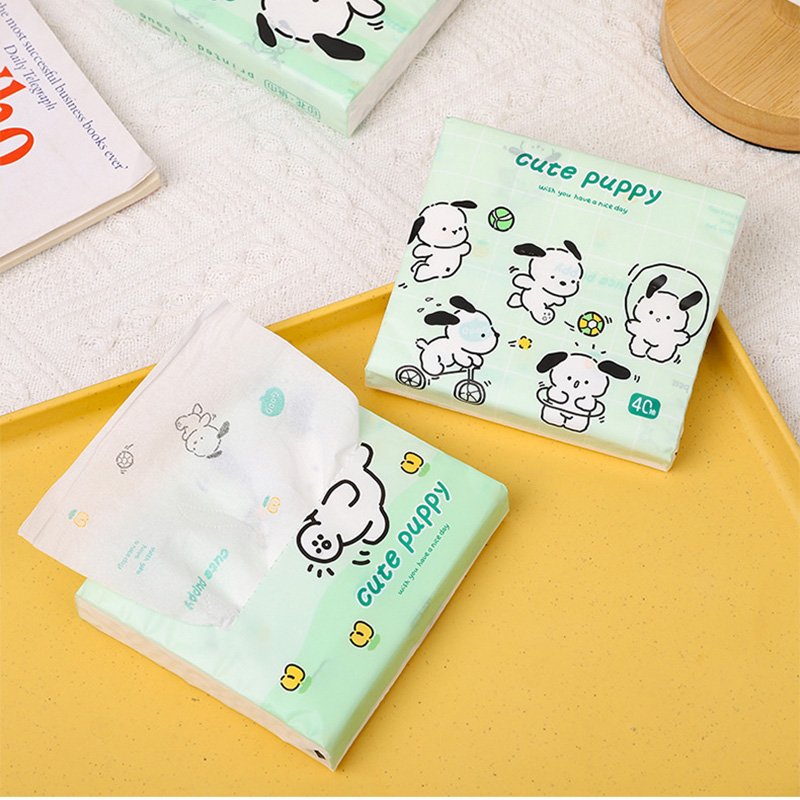 FSC New Mini Portable Facial Tissues Wood Pulp Sport Dog Printed Soft 40 Pull Cute Cartoon Handkerchief Pocket Tissue