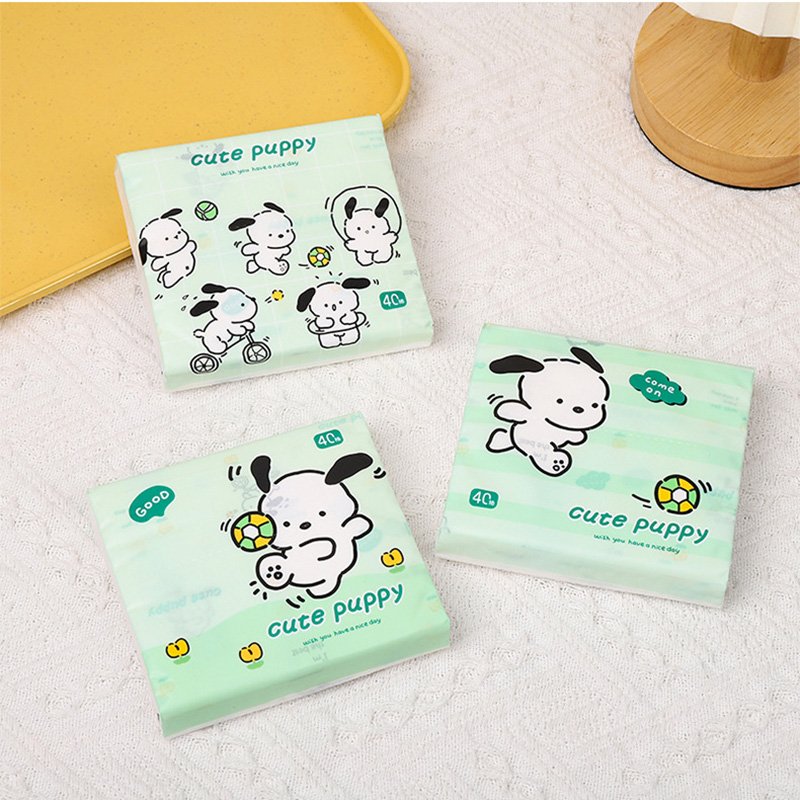 FSC New Mini Portable Facial Tissues Wood Pulp Sport Dog Printed Soft 40 Pull Cute Cartoon Handkerchief Pocket Tissue