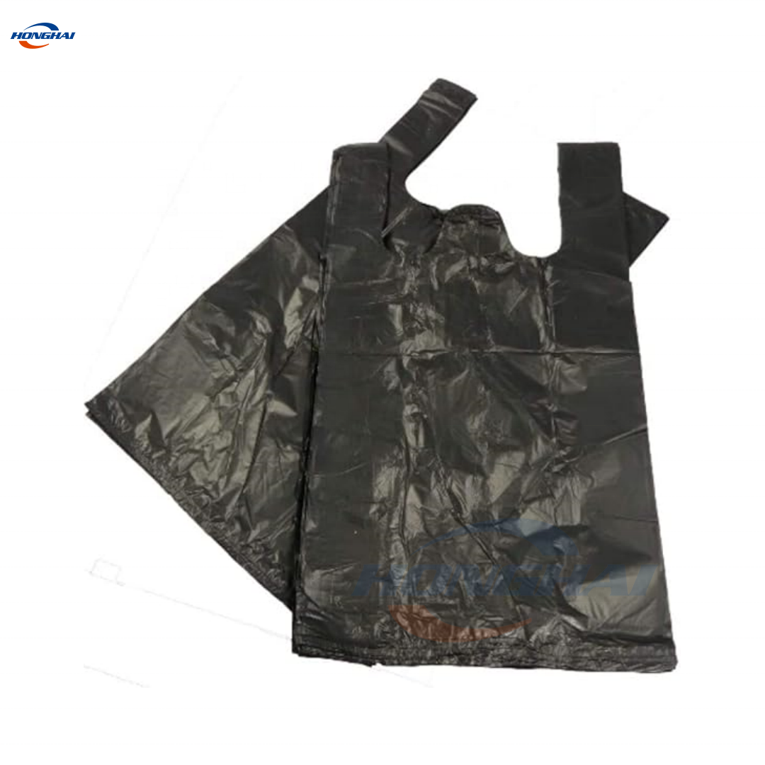Wholesale Small Black Plastic Carrier Bags,Bottle Bags Shopping Bags,Factory Garbage T shirt Plastic Bag Heavy Duty