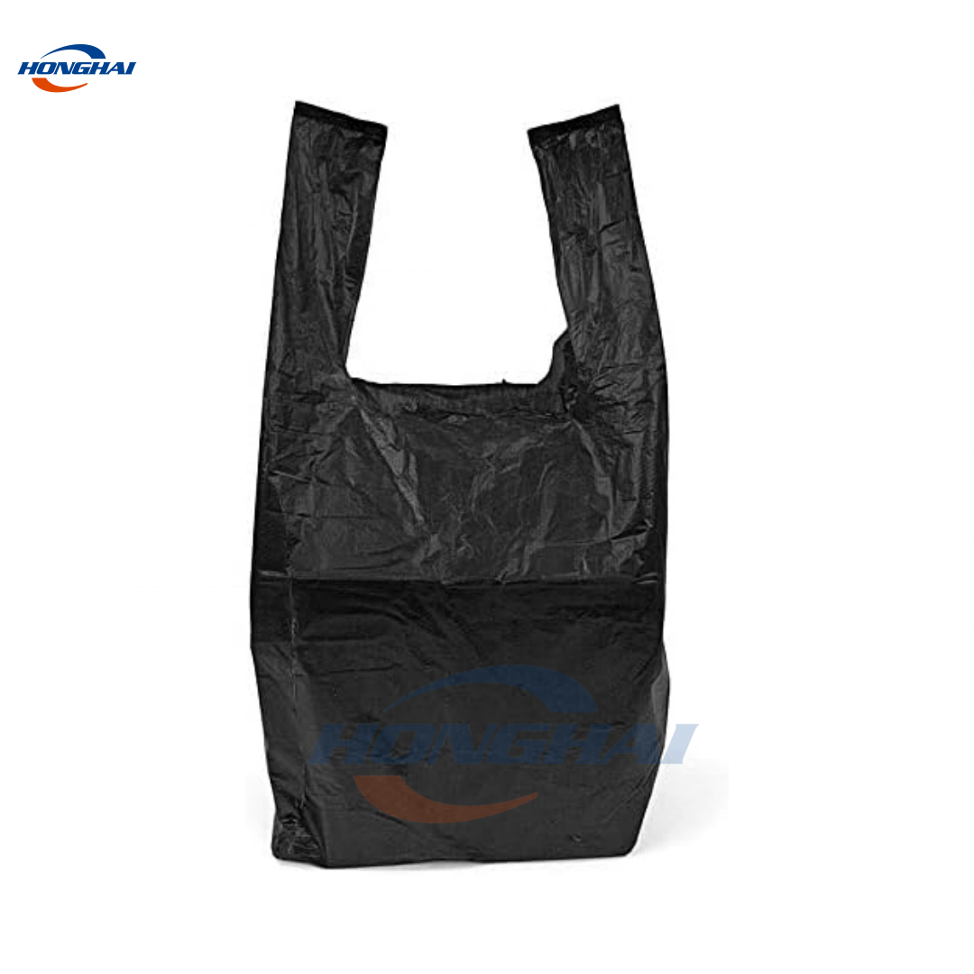 Wholesale Small Black Plastic Carrier Bags,Bottle Bags Shopping Bags,Factory Garbage T shirt Plastic Bag Heavy Duty
