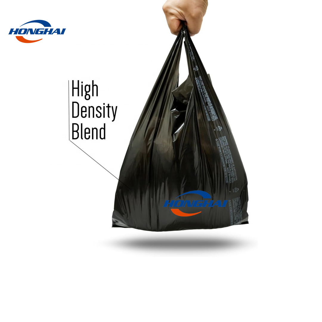 Wholesale Small Black Plastic Carrier Bags,Bottle Bags Shopping Bags,Factory Garbage T shirt Plastic Bag Heavy Duty