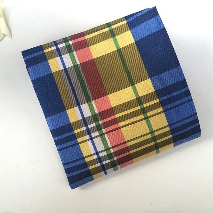 Factory cheap lot stock premium luxury handkerchief polyester plaid pocket squares for men adult striped handkerchiefs