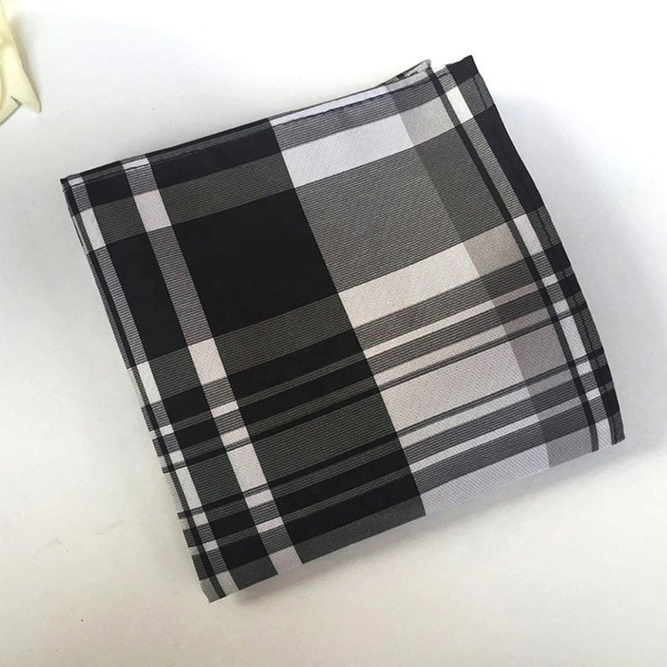 Factory cheap lot stock premium luxury handkerchief polyester plaid pocket squares for men adult striped handkerchiefs