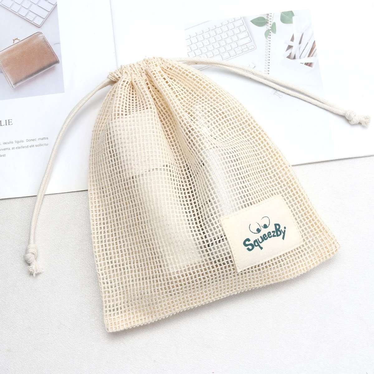 Eco-Friendly Reusable Cotton Mesh Pouch Custom Logo Printed Clothes Lingerie Dust Gift Packaging Pouch Drawstring Soft Mesh Bag