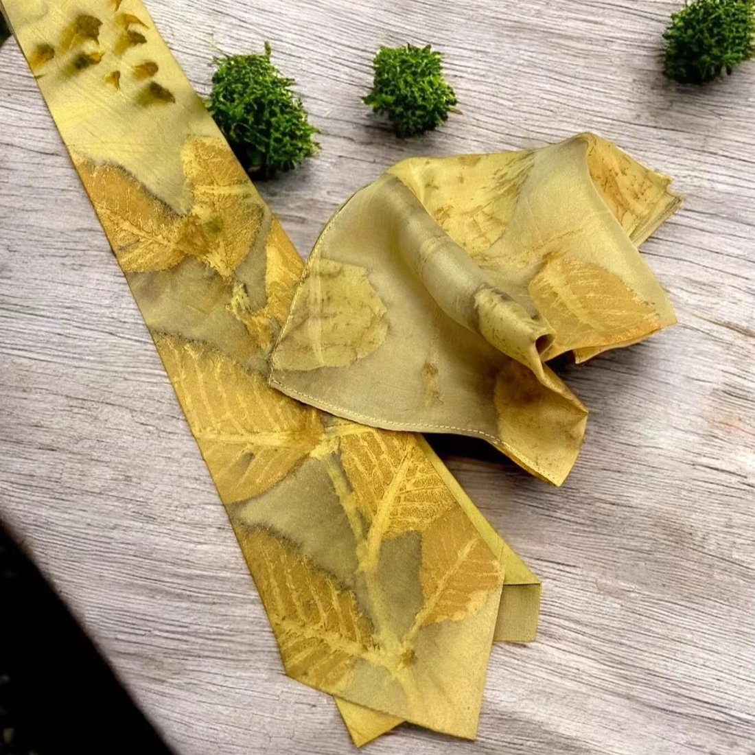 Wholesale New Arrival Ecoprinted Pure Silk Yellow Floral Tie and Pocket Square Set Formal Luxury Classic Necktie for Men