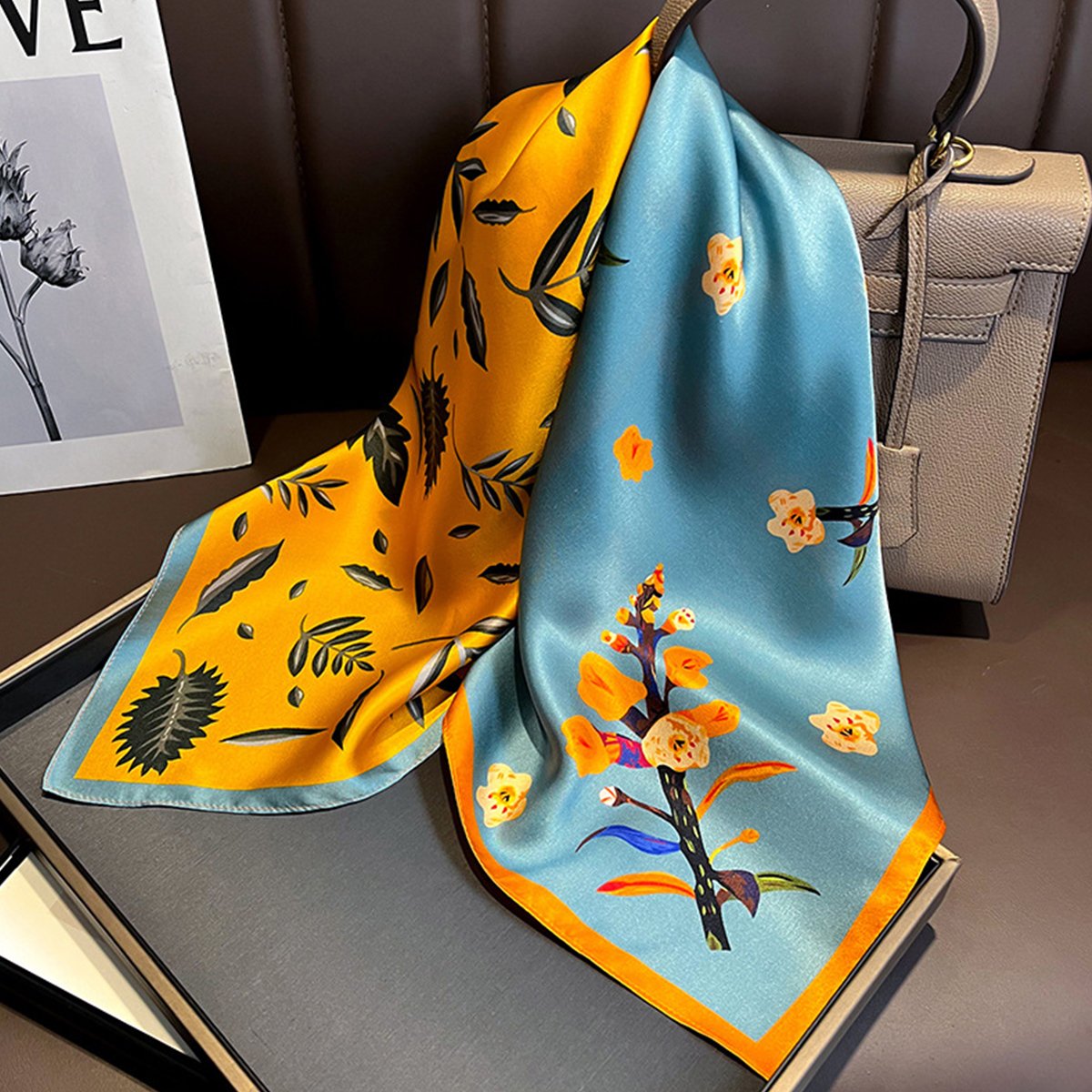 Diamond WJ1026-368 Shaped Silk Scarf 68X68 Women Wholesale New Stylish Elegant Small Square Scarf