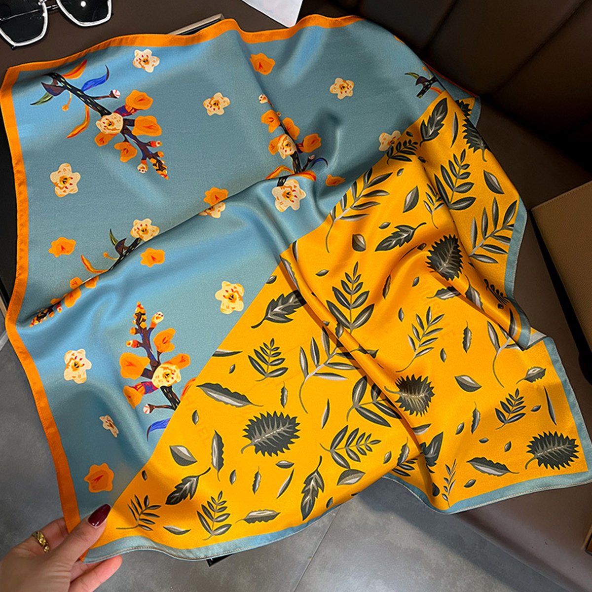 Diamond WJ1026-368 Shaped Silk Scarf 68X68 Women Wholesale New Stylish Elegant Small Square Scarf